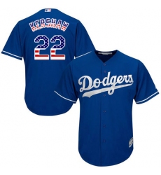 Men's Majestic Los Angeles Dodgers #22 Clayton Kershaw Replica Royal Blue USA Flag Fashion Cool Base MLB Jersey