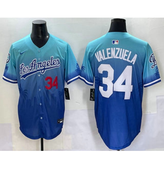 Men's Los Angeles Dodgers #34 Fernando Valenzuela Blue 2025 City Connect Limited Stitched Jersey