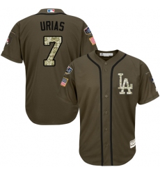 Men's Majestic Los Angeles Dodgers #7 Julio Urias Authentic Green Salute to Service 2018 World Series MLB Jersey