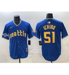 Men's Seattle Mariners #51 Ichiro Suzuki Royal With 2025 AL West Division Champions Limited Stitched jersey