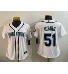 Women's Seattle Mariners #51 Ichiro Suzuki White Cool Base Stitched Baseball Jersey(Run Small)