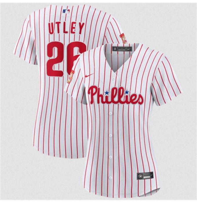 Women's Philadelphia Phillies #26 Chase Utley White 2026 Cool Base Stitched Jersey(Run Small)