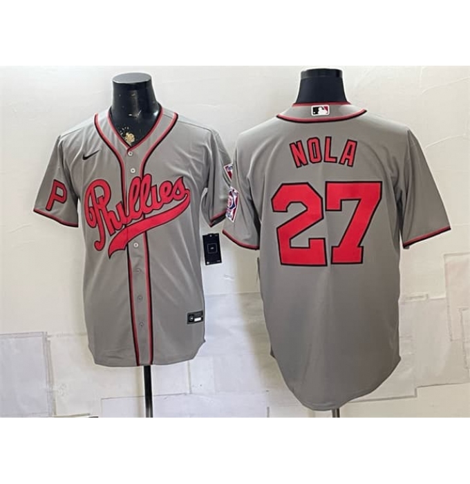 Men's Philadelphia Phillies #27 Aaron Nola Gray 2026 Field of Dreams Stadium Stitched Baseball Jersey