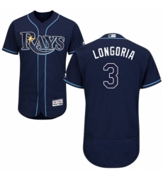 Men's Majestic Tampa Bay Rays #3 Evan Longoria Navy Blue Alternate Flex Base Authentic Collection MLB Jersey