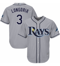 Youth Majestic Tampa Bay Rays #3 Evan Longoria Authentic Grey Road Cool Base MLB Jersey