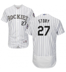 Men's Majestic Colorado Rockies #27 Trevor Story White Home Flex Base Authentic Collection MLB Jersey
