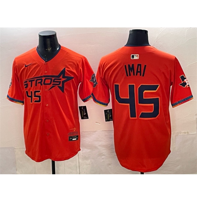 Men's Houston Astros #45 Tatsuya Imai Orange 2025 City Connect With Texas Limited Stitched Baseball Jersey
