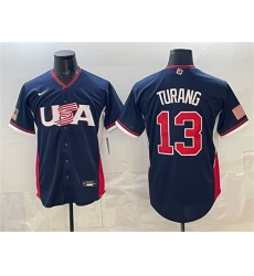 Men's USA Baseball #13 Brice Turang Navy 2026 World Baseball Classic Road Stadium Stitched Jersey