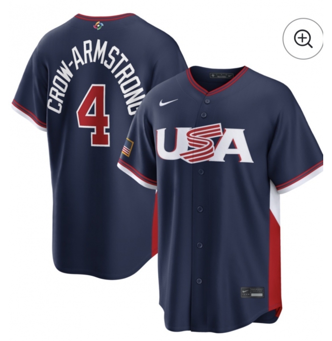 Men's USA Baseball #4 Crow-Armstrong Navy 2026 World Baseball Classic Road Stadium Stitched Jersey