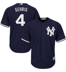 Men's Majestic New York Yankees #4 Lou Gehrig Replica Navy Blue Alternate MLB Jersey