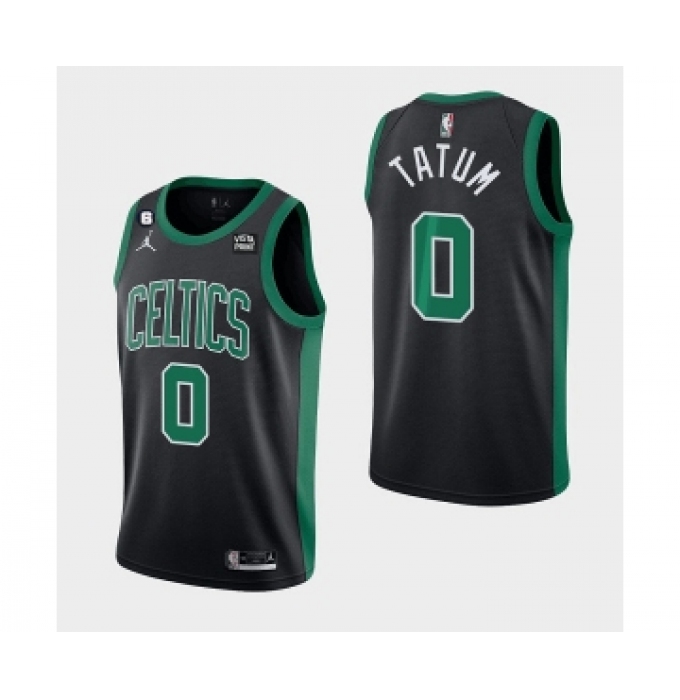 Men's Boston Celtics #0 Jayson Tatum Black No.6 Patch Stitched Basketball Jersey