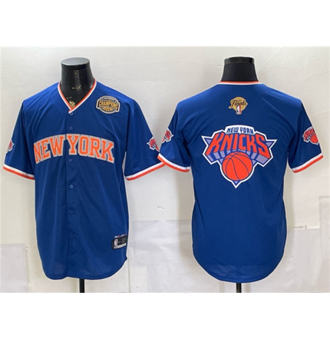 Men's New York Knicks Team Big Logo Royal 2026 Finals & Eastern Conference Champions Stitched Baseball Jersey