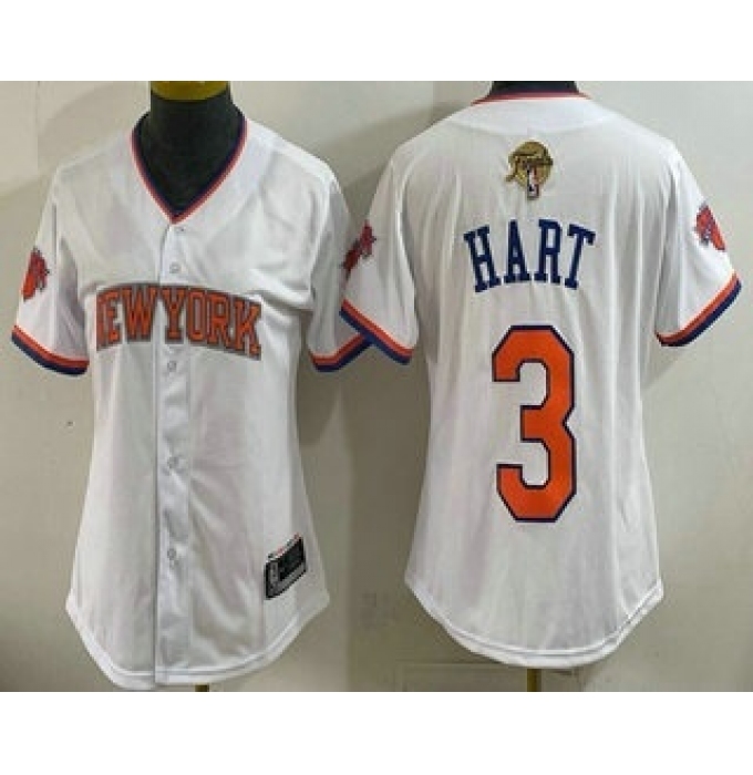 Women's New York Knicks #3 Josh Hart White 2026 Finals Stitched Baseball Jersey