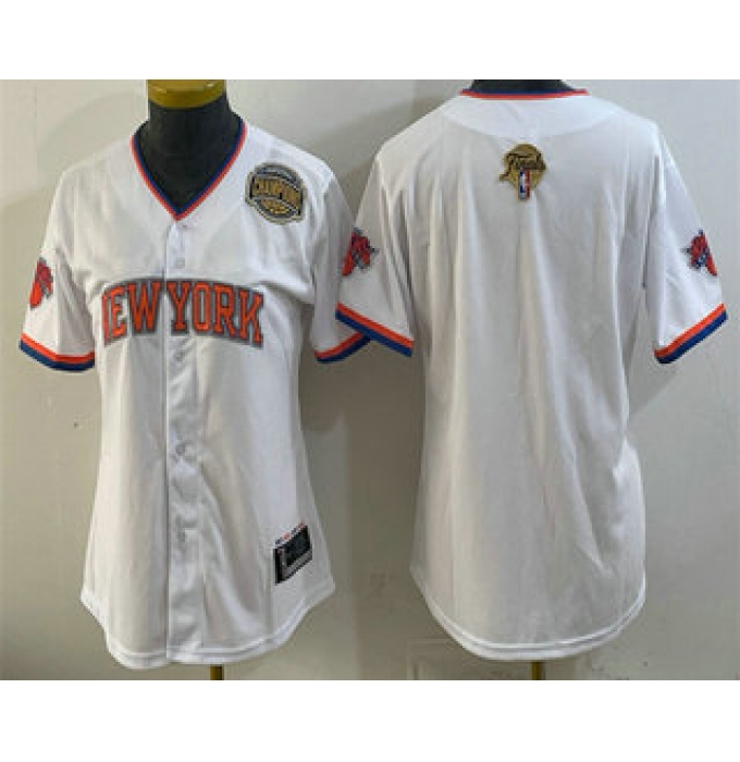 Women's New York Knicks Blank White 2026 Finals Eastern Conference Champions Stitched Baseball Jersey
