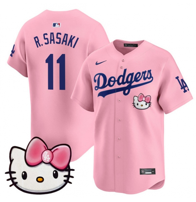 Men's Los Angeles Dodgers #11 Roki Sasaki Pink 2025 Hello Kitty Vapor Limited Stitched Baseball Jersey