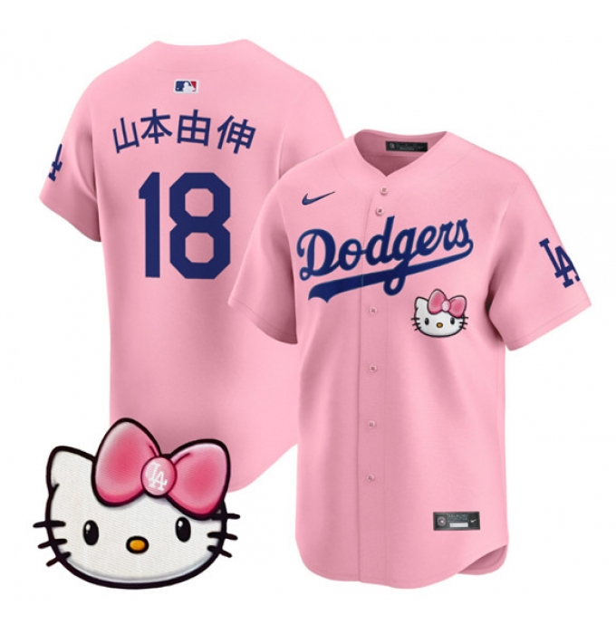 Men's Los Angeles Dodgers #18 山本由伸 Pink 2025 Hello Kitty Vapor Limited Stitched Baseball Jersey