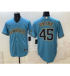Men's Milwaukee Brewers #45 Abner Uribe Blue Stitched Baseball Jersey