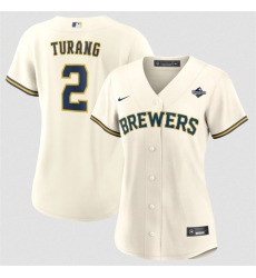 Women's Milwaukee Brewers #2 Brice Turang Cream 2026 World Series Limited Stitched Baseball Jersey(Run Small)