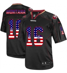 Men's Nike San Francisco 49ers #16 Joe Montana Elite Black USA Flag Fashion NFL Jersey