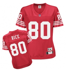 Reebok San Francisco 49ers #80 Jerry Rice Red Women's Throwback Team Color Premier EQT NFL Jersey