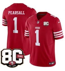 Men's San Francisco 49ers #1 Ricky Pearsall Red 80th Anniversary 2026 F.U.S.E. Vapor Untouchable Limited Football Stitched Jersey