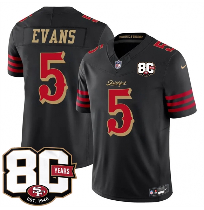 Men's San Francisco 49ers #5 Mike Evans Black 80th Anniversary“Rivalries” 2026 F.U.S.E. Vapor Untouchable Limited Football Stitched Jersey