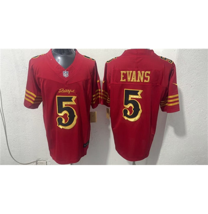 Men's San Francisco 49ers #5 Mike Evans Red Gold 2026 F.U.S.E. “Rivalries” Vapor Limited Football Stitched Jersey