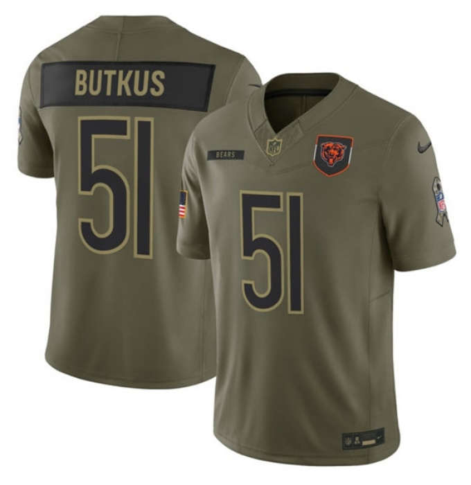 Men's Chicago Bears #51 Dick Butkus Olive 2025 Salute to Service Limited Football Stitched Jersey