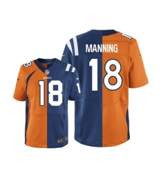 Men's Nike Denver Broncos #18 Peyton Manning Elite Navy Blue/White Split Fashion NFL Jersey