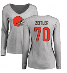 NFL Women's Nike Cleveland Browns #70 Kevin Zeitler Ash Name & Number Logo Long Sleeve T-Shirt