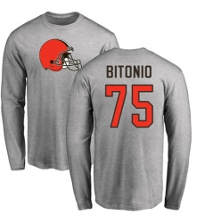 NFL Nike Cleveland Browns #75 Joel Bitonio Ash Name & Number Logo Long Sleeve T-Shirt