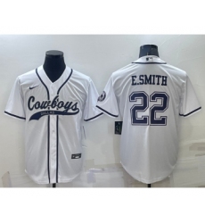 Men's Dallas Cowboys #22 Emmitt Smith White Stitched Cool Base Nike Baseball Jersey