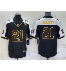 Men's Dallas Cowboys #21 Ezekiel Elliott Black Gold Thanksgiving With Jersey