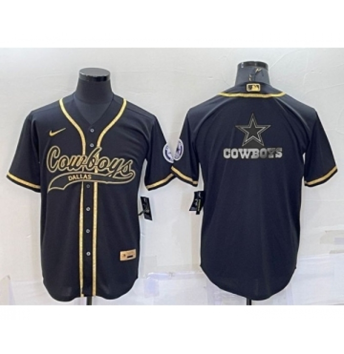 Men's Dallas Cowboys Black Gold Team Big Logo With Patch Cool Base Stitched Baseball Jersey
