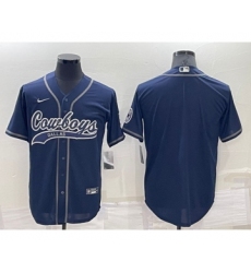 Men's Dallas Cowboys Blank Navy Cool Base Stitched Baseball Jersey