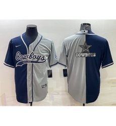 Men's Dallas Cowboys Navy Grey Split Team Big Logo With Patch Cool Base Stitched Baseball Jersey