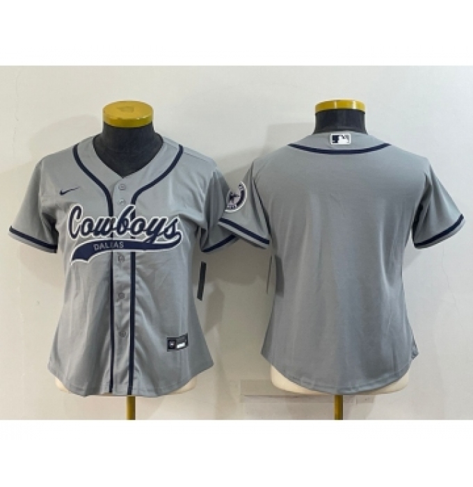 Women's Dallas Cowboys Blank Grey With Patch Cool Base Stitched Baseball Jersey
