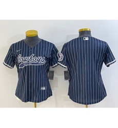 Women's Dallas Cowboys Blank Navy Blue Pinstripe With Patch Cool Base Stitched Baseball Jersey