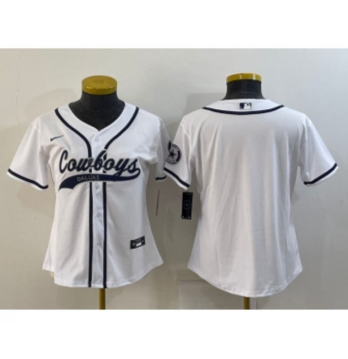 Women's Dallas Cowboys Blank White With Patch Cool Base Stitched Baseball Jersey