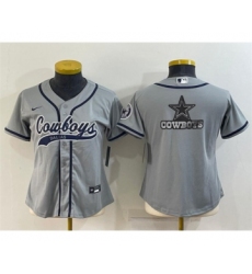 Youth Dallas Cowboys Gray Team Big Logo With Patch Cool Base Stitched Baseball Jersey