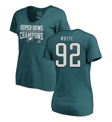 Women's Nike Philadelphia Eagles #92 Reggie White Green Super Bowl LII Champions V-Neck T-Shirt