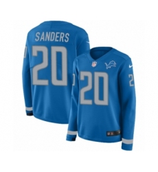Women's Nike Detroit Lions #20 Barry Sanders Limited Blue Therma Long Sleeve NFL Jersey