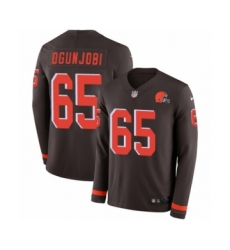Men's Nike Cleveland Browns #65 Larry Ogunjobi Limited Brown Therma Long Sleeve NFL Jersey