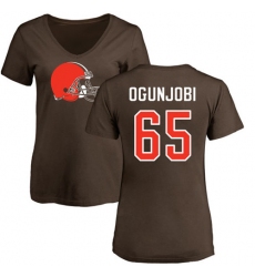 NFL Women's Nike Cleveland Browns #65 Larry Ogunjobi Brown Name & Number Logo T-Shirt