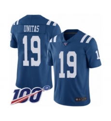 Men's Indianapolis Colts #19 Johnny Unitas Limited Royal Blue Rush Vapor Untouchable 100th Season Football Jersey