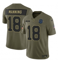 Men's Indianapolis Colts #18 Peyton Manning Olive 2025 Salute to Service Limited Football Stitched Jersey