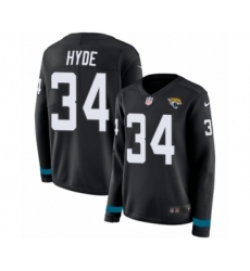 Women's Nike Jacksonville Jaguars #46 Carson Tinker Limited Black Therma Long Sleeve NFL Jersey